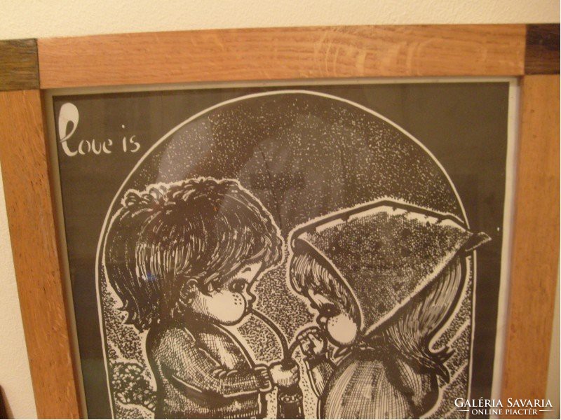 E10  Hummel love is kettesben bájos fiú+lány 63 x47 cm üveglapos diófa keretben tusrajz ritkaság