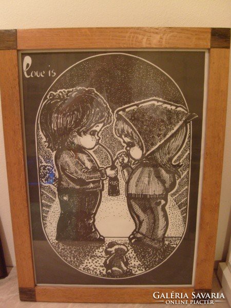 E10  Hummel love is kettesben bájos fiú+lány 63 x47 cm üveglapos diófa keretben tusrajz ritkaság