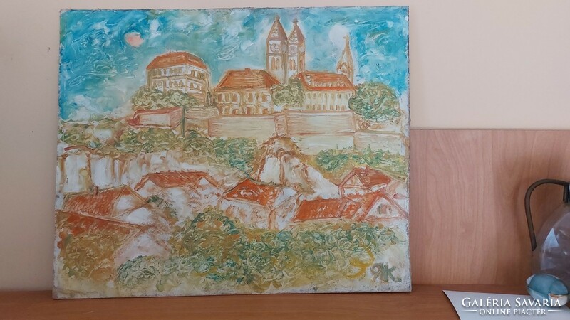 (K) Kortárs festmény veszprémi vár 47x38 cm
