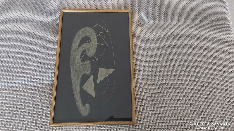 (K) signed abstract painting with frame 26x40 cm.