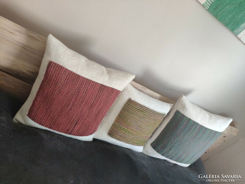 'Crocus' - 'emerald path' - 'hawthorn glows' wool throw pillows with hand-woven insert