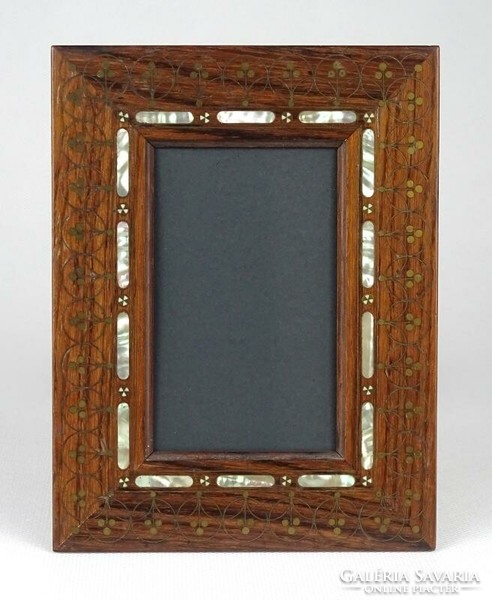 1J136 antique copper and mother of pearl inlaid photo holder beautiful piece