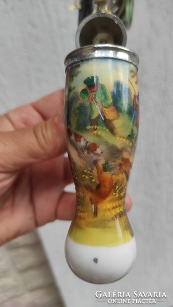 Gyönyörű antik porcelán pipa vadàsz jelenetes,! Nyúl vadászat kutyával