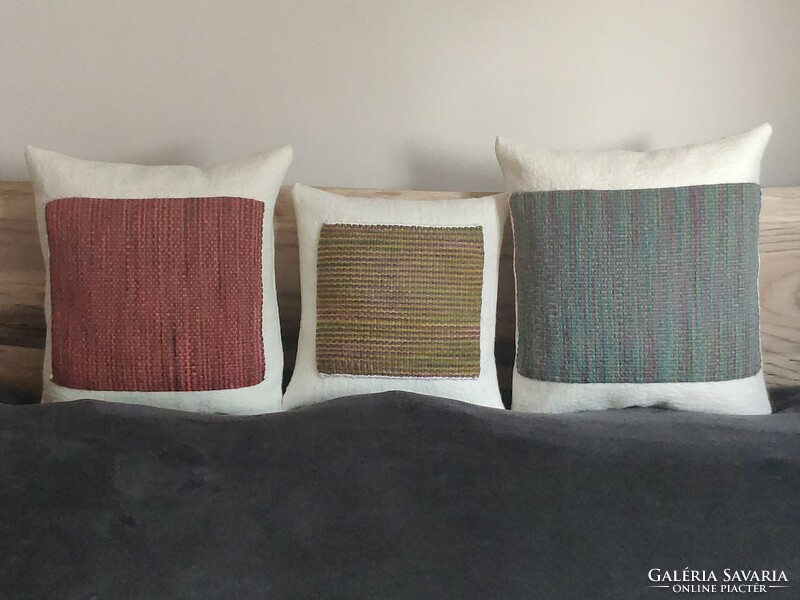 'Crocus' - 'emerald path' - 'hawthorn glows' wool throw pillows with hand-woven insert