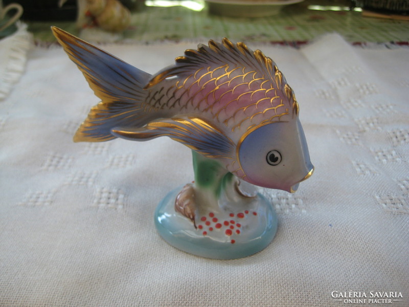 Drasche fish, hand-painted, flawless, beautifully gilded,, 10 x 9 cm
