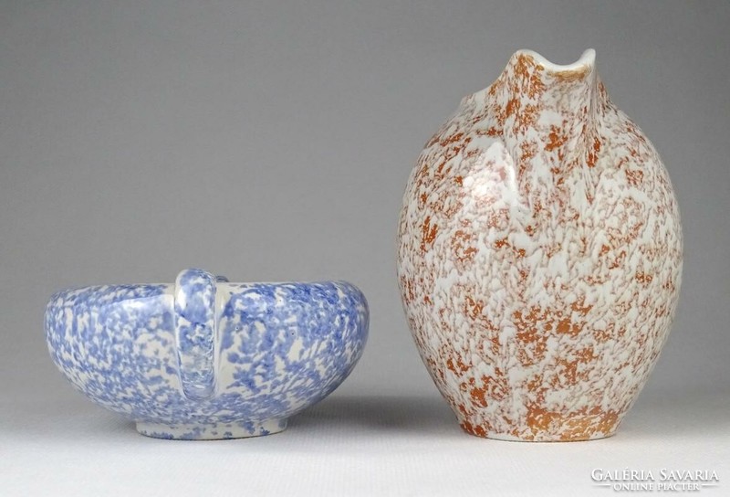 1J167 old art deco splashed glazed ceramic spout and bowl