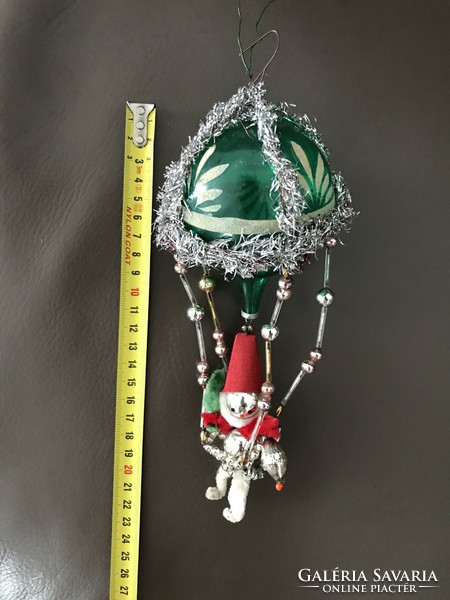 Airship with Santa Claus in glass Christmas tree decoration from old materials