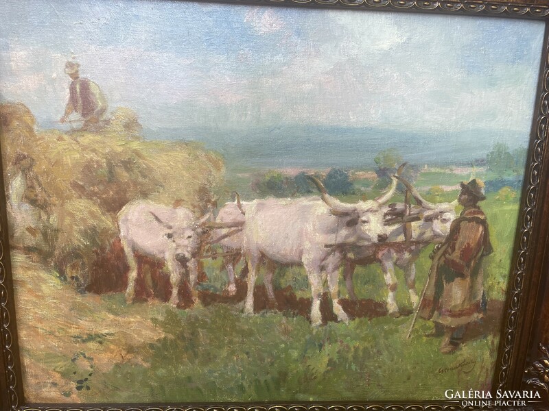 Cserna Charles ox cart landscape rural folk life in blondel frame
