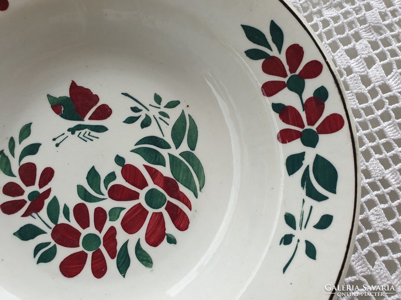 Régi Wilhelmsburgi falitányér fajansz népi falidísz lepkés virágos fali tányér