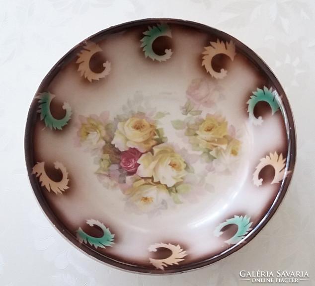 Old rosy floral vintage porcelain bowl 23 cm