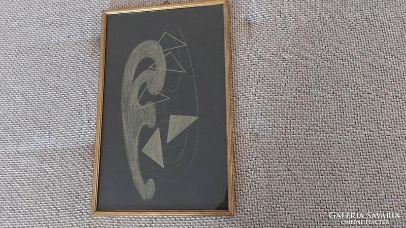 (K) signed abstract painting with frame 26x40 cm.