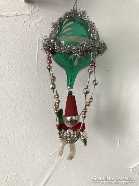 Airship with Santa Claus in glass Christmas tree decoration from old materials