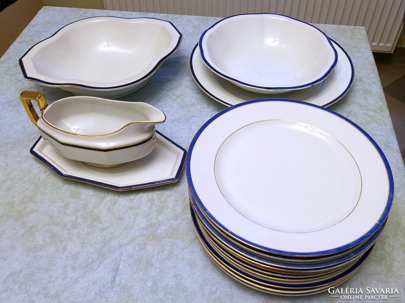 Czechoslovak cobalt-gold dining set with stripes, 15 pieces