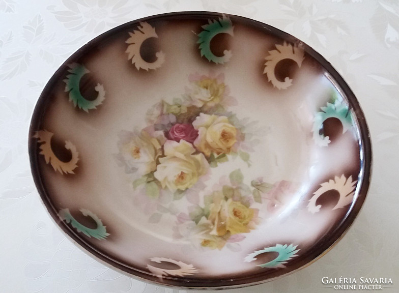 Old rosy floral vintage porcelain bowl 23 cm