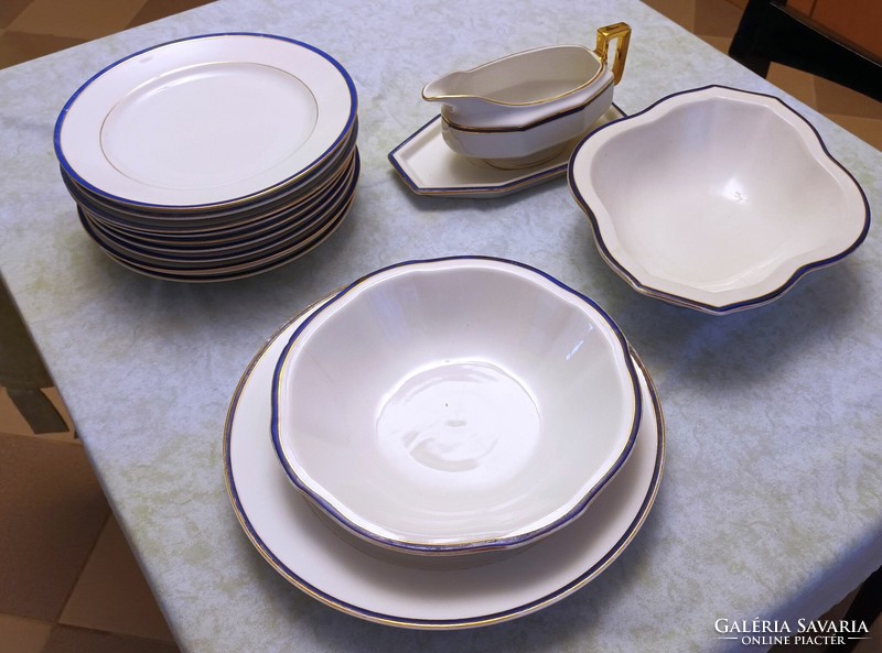 Czechoslovak cobalt-gold dining set with stripes, 15 pieces