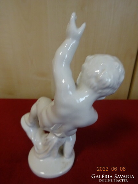 Herend porcelain figurine, peeing boy, white, printed marking. He has! Jókai.