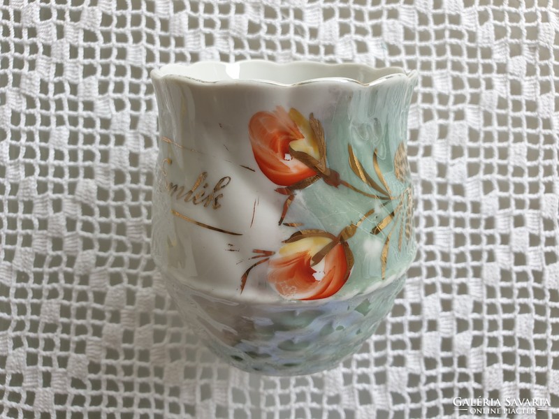 Vintage porcelain mug with old porcelain souvenir inscription