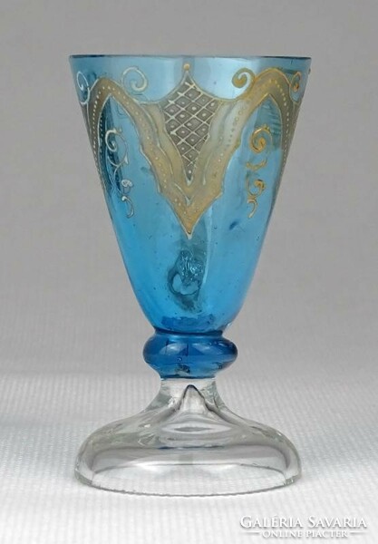 1J181 antique turquoise gilded stamped glass