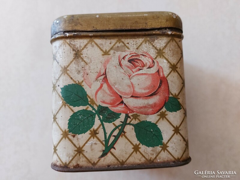 Old Frankish coffee metal box, vintage box with a rose pattern