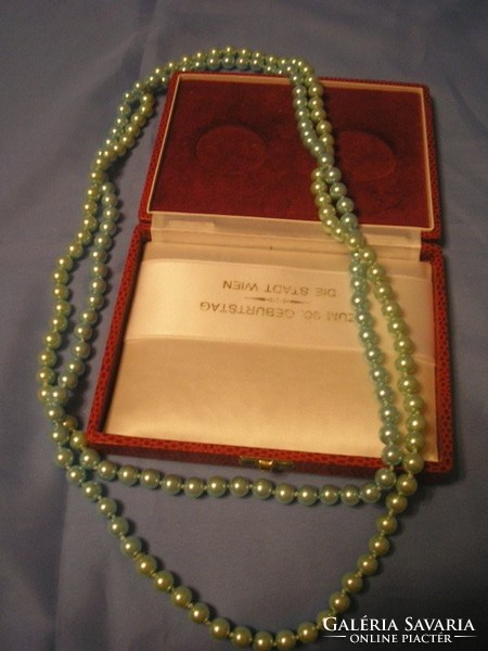 Türkiz kék+zöld 73 cm színátmenetes dupla soros gyöngysor ritkaság a teljes hossz 146 cm