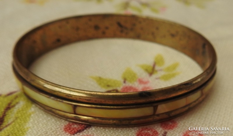 Antique mother of pearl inlaid copper bracelet
