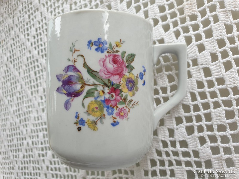 Régi Zsolnay porcelán virágos teás bögre