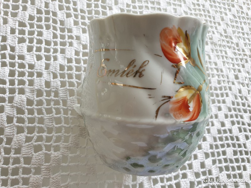 Vintage porcelain mug with old porcelain souvenir inscription