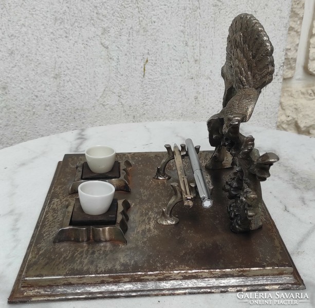 Antique special inkwell, kalamaris, pen holder part, sculpture decoration art deco secession, hunter
