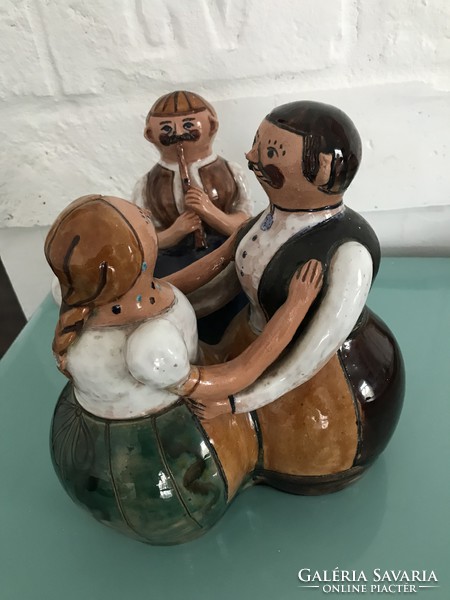 Ceramic figures dancing couple and flute folk art wedding wedding