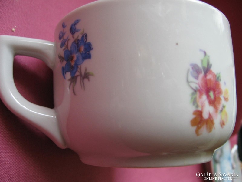 Antik Schlaggenwald tulipános, ibolyás kávés csésze