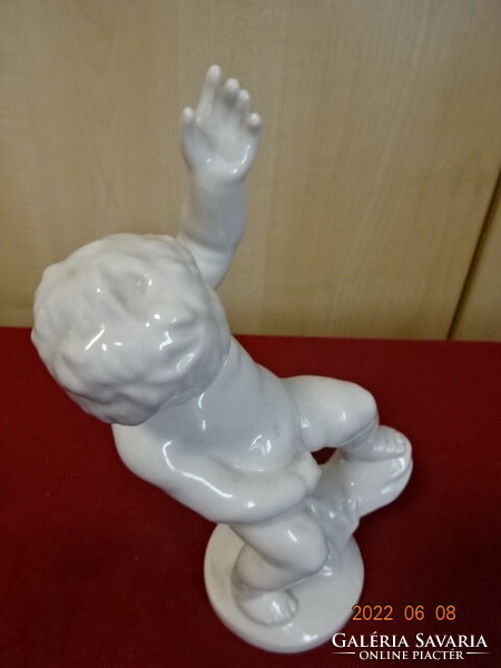 Herend porcelain figurine, peeing boy, white, printed marking. He has! Jókai.