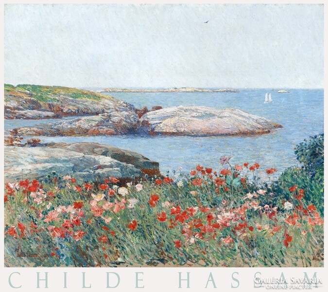 Childe hassam poppies on the island 1891 painting art poster, landscape seaside flower field