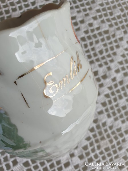 Vintage porcelain mug with old porcelain souvenir inscription