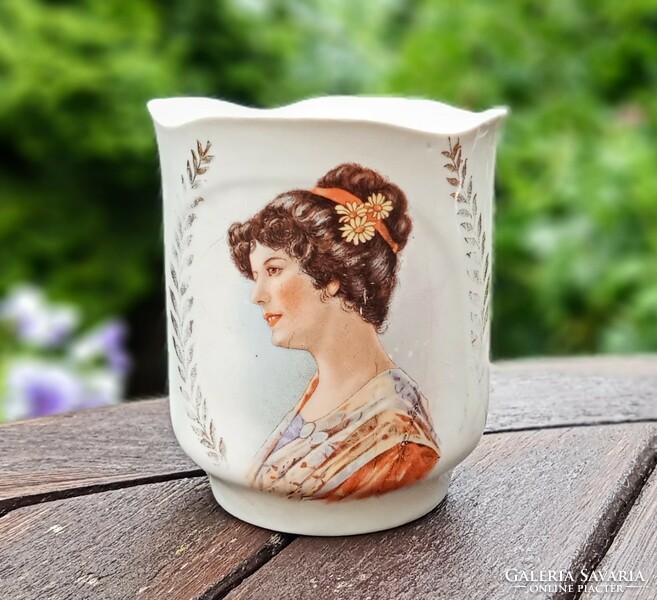 Antique female portrait commemorative mug