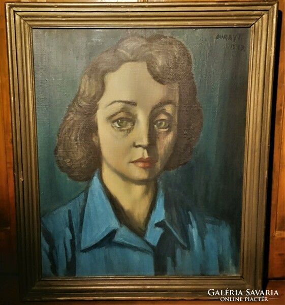 Duray Tibor (1912 - 1988) Hölgy portré 1949 -ből 70x60cm Eredeti Garanciával !