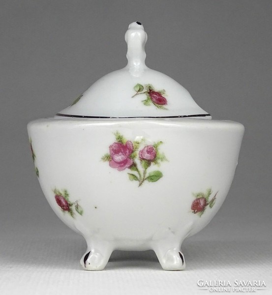 1J367 old small porcelain bonbonier with floral legs