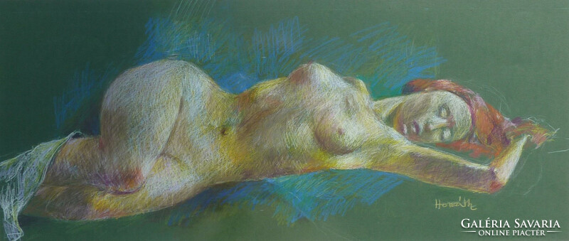Lajos Horváth: nude (pastel-cardboard 65x30 cm framed)
