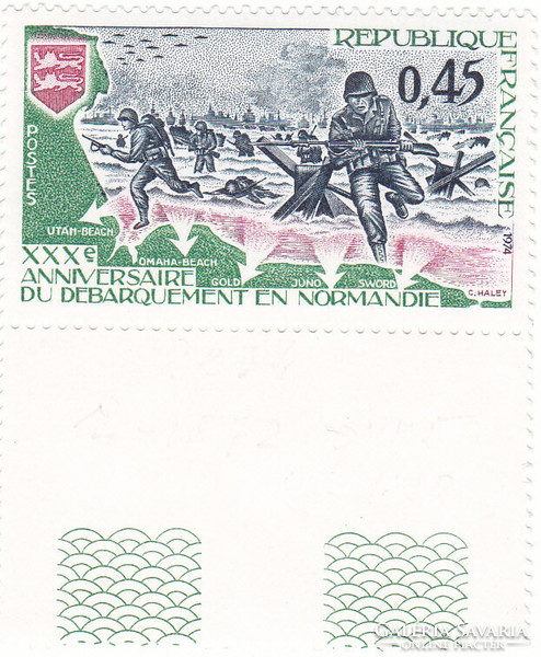 Commemorative stamp of France on the occasion of the landing in Normandy in 1974