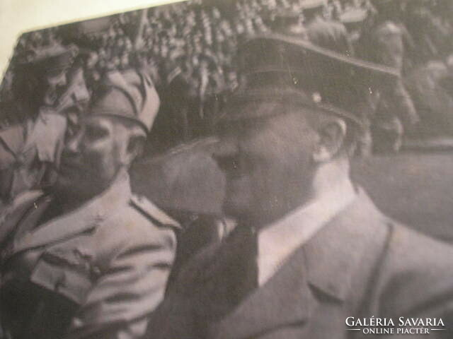 Hitler + Benito Mussolini ornament parade press photo real collector rarity back stamp for sale