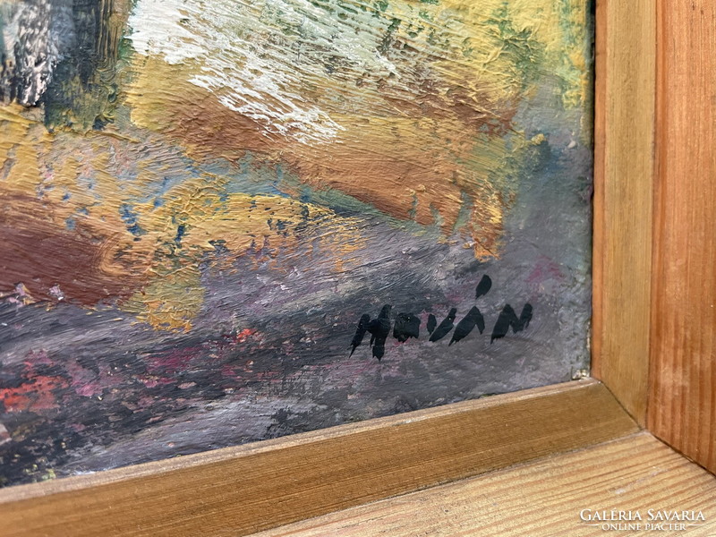 HOVÁN LÁSZLÓ (1920-1990) :TANYAUDVAR KEREKES KÚTTAL 64x86,5cm!!!