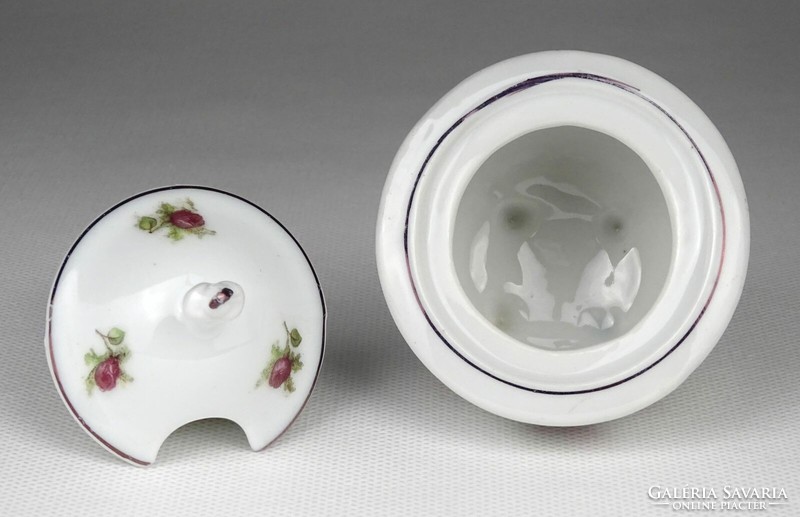 1J367 old small porcelain bonbonier with floral legs