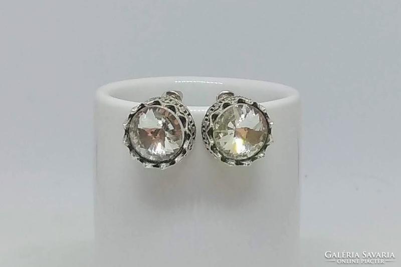 Crown style white crystal earrings