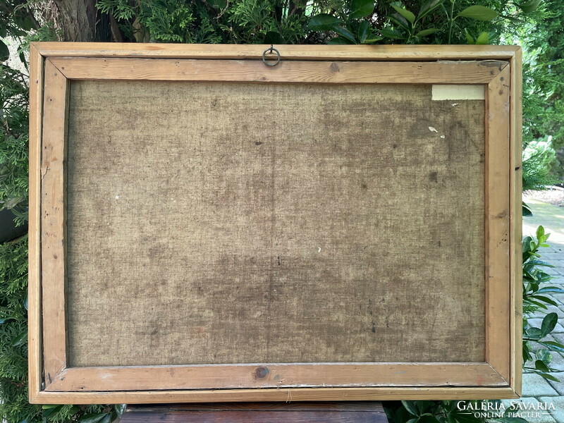 HOVÁN LÁSZLÓ (1920-1990) :TANYAUDVAR KEREKES KÚTTAL 64x86,5cm!!!