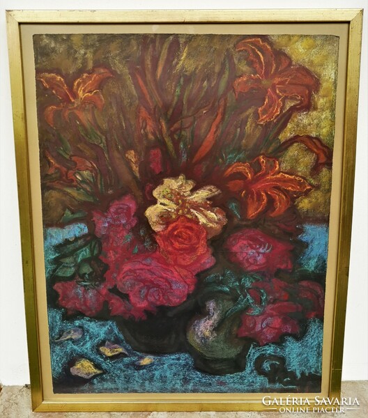 Gyula Pap (1899 - 1983) flower still life c picture 70x55cm with original guarantee!