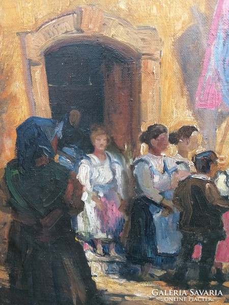 Procession / Impressionist painting by Ferenc Ujváry (1898-1971)