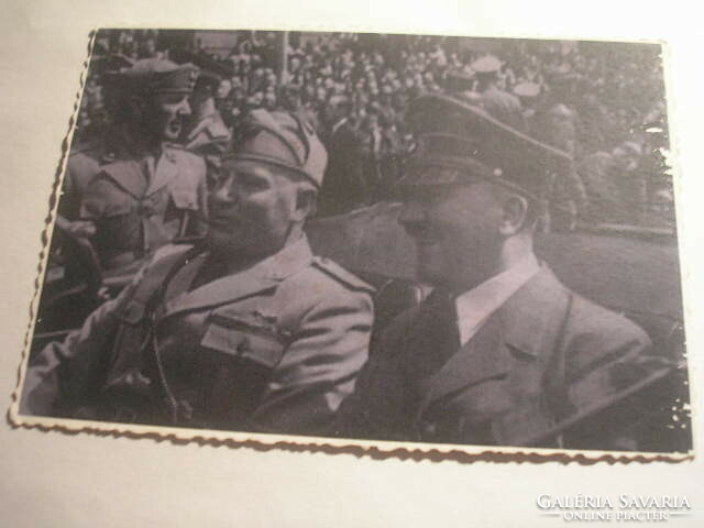 Hitler + Benito Mussolini ornament parade press photo real collector rarity back stamp for sale