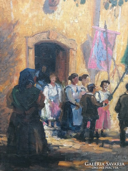 Procession / Impressionist painting by Ferenc Ujváry (1898-1971)