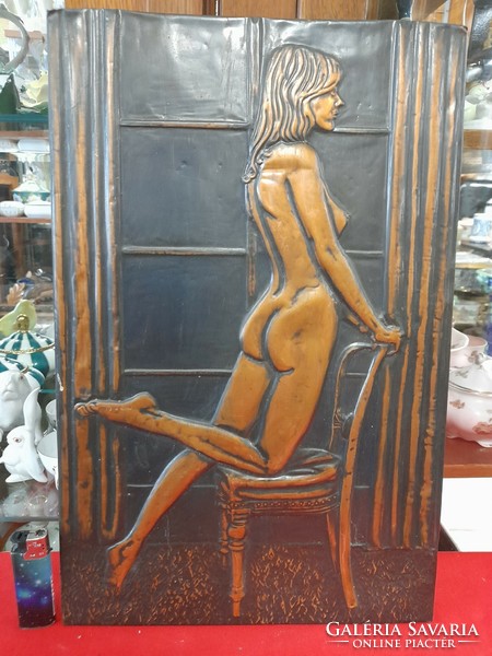 Retro bronze, copper female nude embossed wall picture.