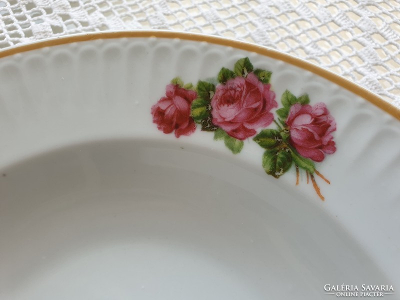 Old porcelain wall plate with rose plate folk wall decoration