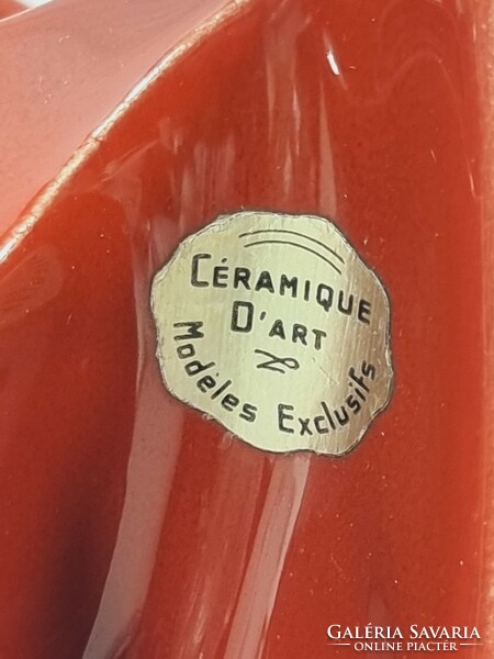 Ceramique 'd Art francia ökörvér mázas porcelán asztaldísz, Mid Century, XX.szd közepe körül.